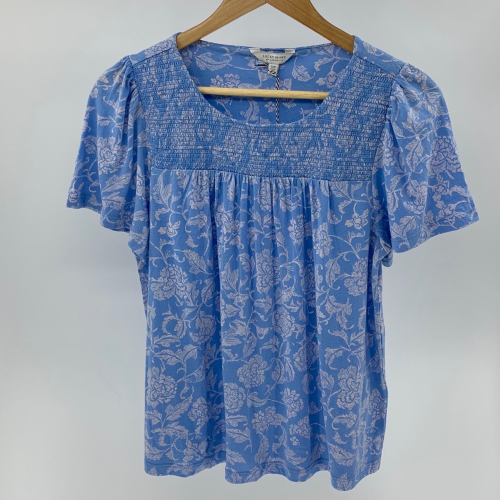Lucky Brand Light Blue Smocked Blouse